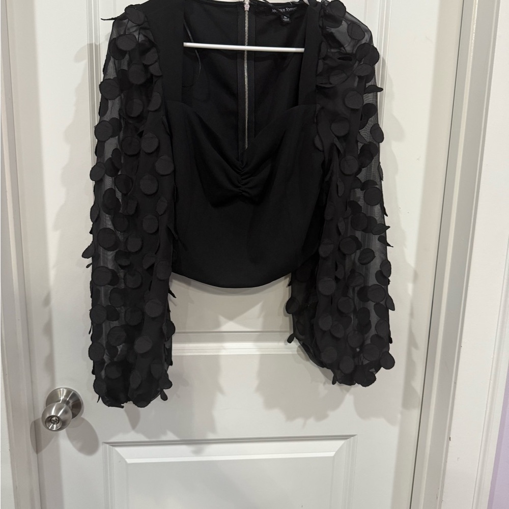 Chic Black Textured Long Sleeve Top